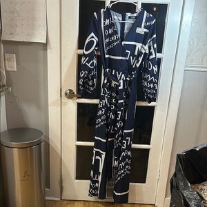 B53.    CBR Navy and White Logo Print Wrap Dress